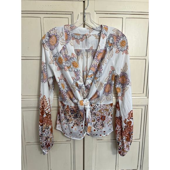 Free People size XS Run Free top blouse shirt ties in front of - Picture 1 of 5